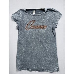 Camaro T Shirt Women's Top Graphic Rhinestone Embellished Gray Short‎ Sleeve